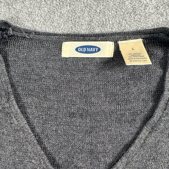 Vtg Y2K Old Navy Gray Wool Blend V-Neck Sweater Women’s L Small Minimalist Basic - Picture 3 of 10